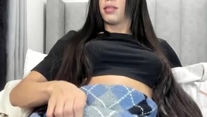 lengthy darksome Hair Transgirl Tugs Her large cock On webcam