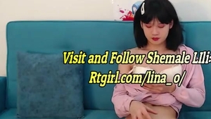 Petite Korean teen ladyboy Wanks Until that babe Cums On cam